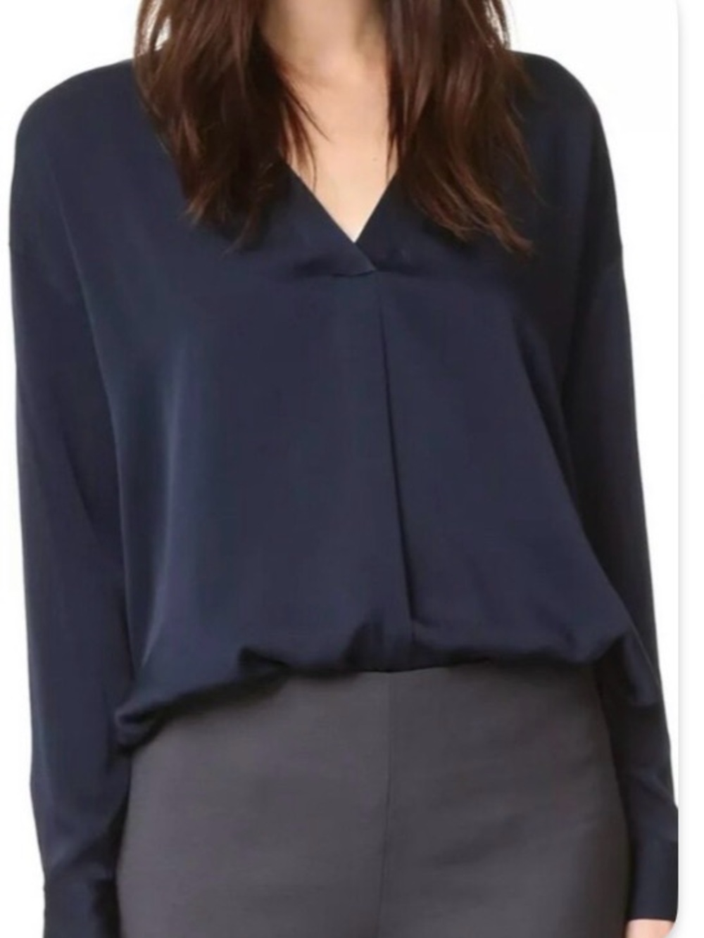 VINCE Crossover Silk Blend V-Neck Coastal Blue Silk with Stretch 8